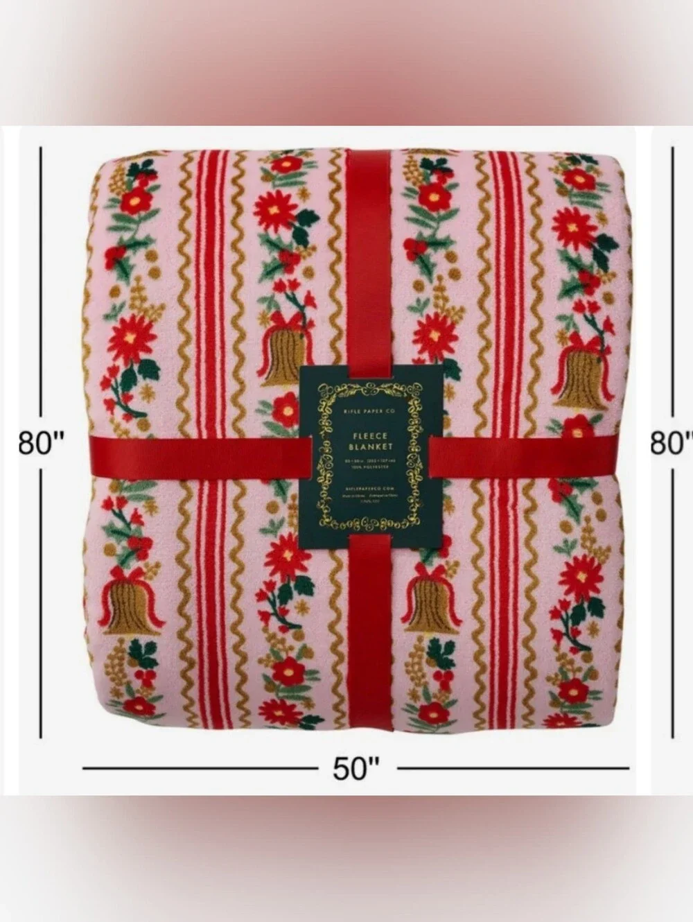 Rifle Paper Co. New In Package HOLLY JOLLY fleece Blanket, GREAT GIFT